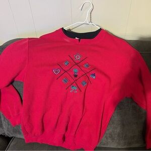 Vintage Red Embroidered Grandmacore Sweater